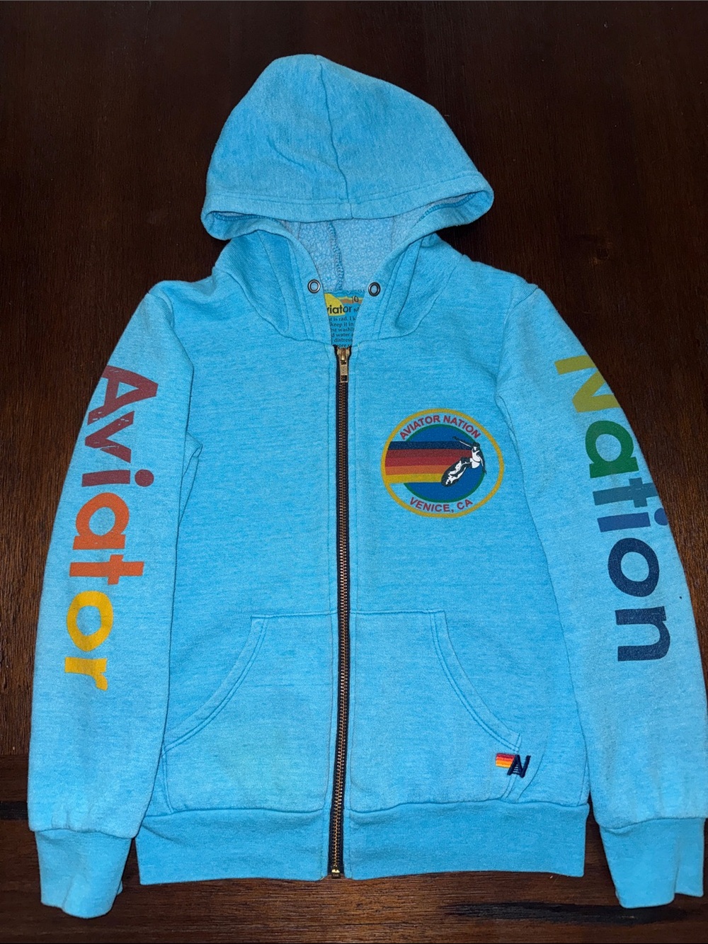 Aviator Nation Venice Kids Zip Hoodie Sweatshirt in Neon Blue Size 10